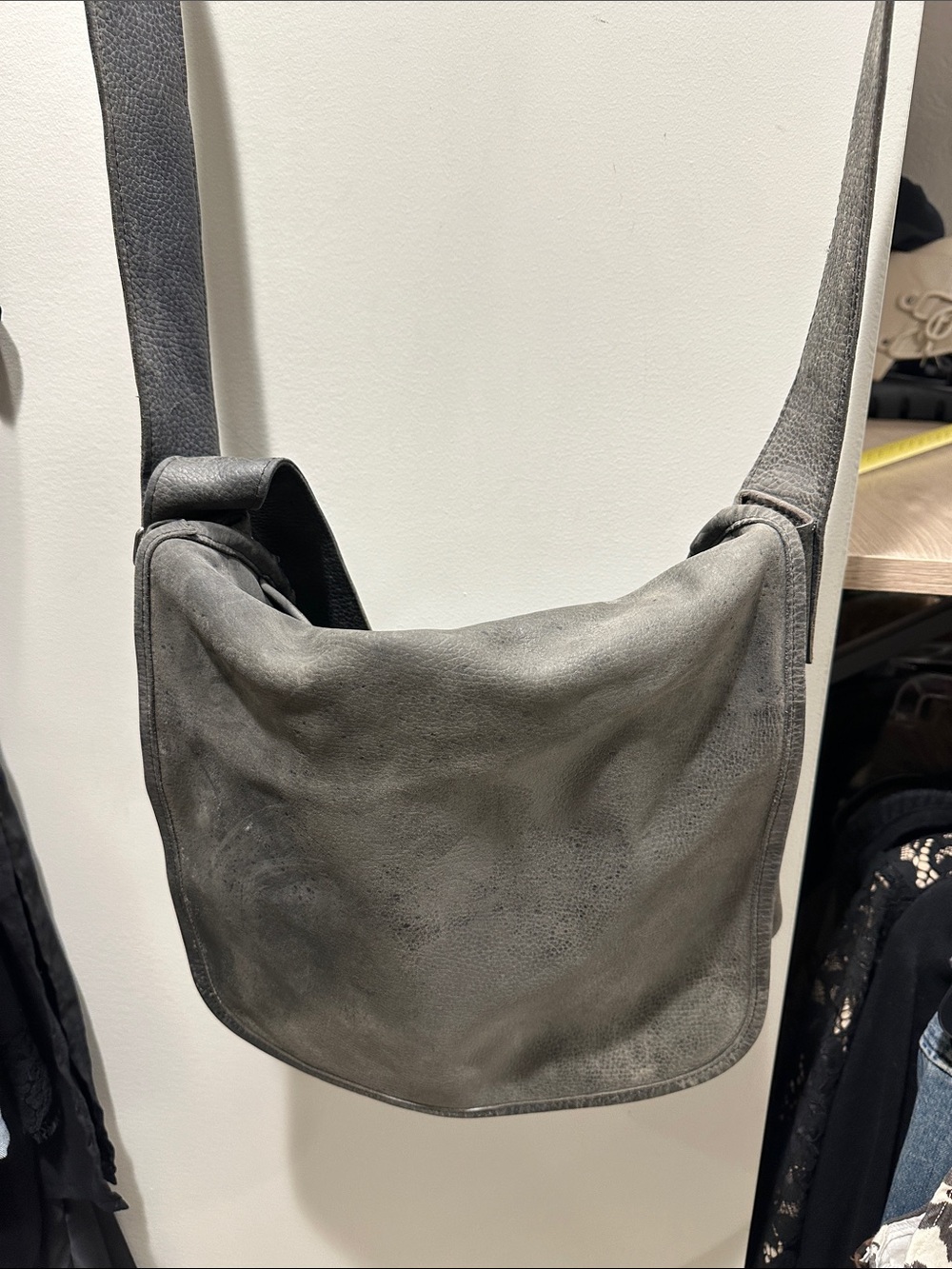 Gray Suede Men's Crossbody Messenger Bag